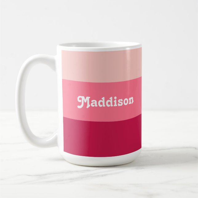 Custom monogram, bright pink retro typography  coffee mug (Left)