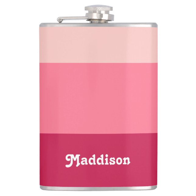 Custom monogram, bright pink retro typography  hip flask (Front)