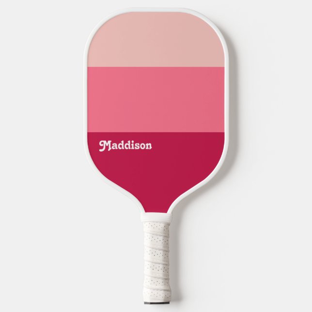 Custom monogram, bright pink retro typography  pickleball paddle (Front)