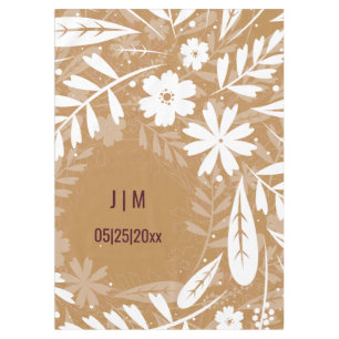 Custom Monogram Brown and White Leaf Tablecloth