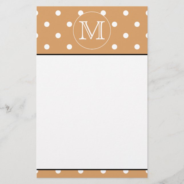 Custom Monogram. Brown Polka Dot Pattern. Stationery (Front)