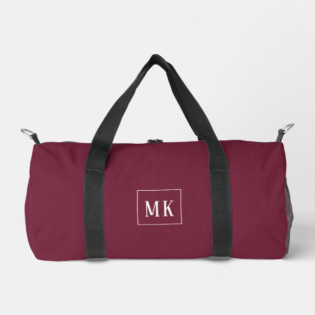 Custom monogram, burgundy all over duffle bag (Front)