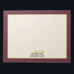 Custom Monogram Burgundy Cream Gold Minimalist Men Notepad<br><div class="desc">Elegant stylish customizable personalizable men stationary, notepads for the unapologetic list lover. Handwriting to do lists, plans, daily tasks on personalized productivity tool with monogram, initial letters and name. Jotting notes at home or at office is more fun on your custom unique designed notepad. Perfect gift for Father’s Day, or...</div>