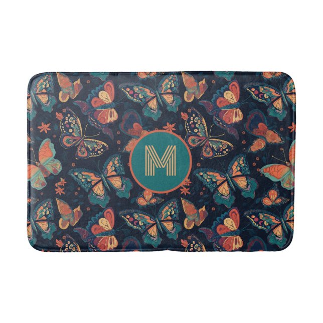 Custom Monogram Butterfly Pattern Bath Mat (Front)