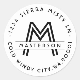 Custom Monogram BW Art Deco Return Address Label