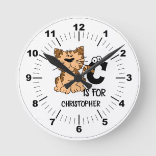 Custom monogram C is for Cats cute kitty kitten Round Clock