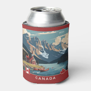 Custom Monogram Canada Travel Poster Can Cooler