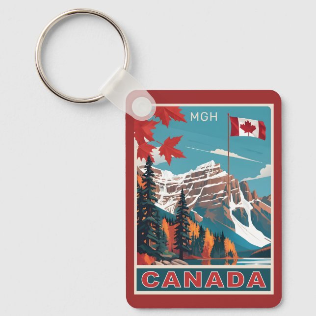 Custom Monogram Canada Travel Poster Keychain (Front)