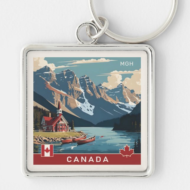 Custom Monogram Canada Travel Poster Keychain (Front)