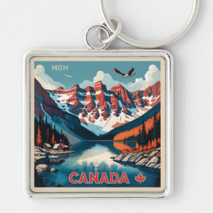 Custom Monogram Canada Travel Poster Keychain