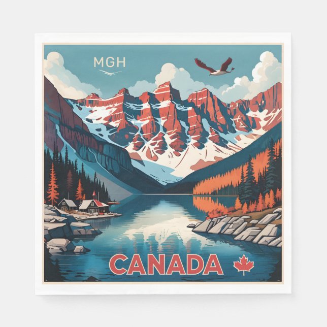 Custom Monogram Canada Travel Poster Napkin (Front)