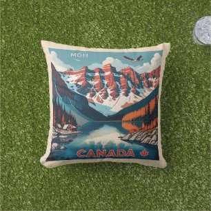 Custom Monogram Canada Travel Poster Outdoor Pillow