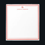 Custom Monogram Candy Red Border Stationery Notepad<br><div class="desc">Make a lasting impression with this elegant personalized stationery, featuring a bold candy red monogram and name in classic serif type. Framed by a double-line border for a refined touch, this flat note card is perfect for thank you notes, personal messages, or professional correspondence. Ideal for gifting or adding a...</div>