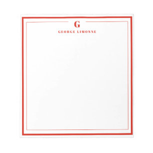 Custom Monogram Candy Red Border Stationery  Notepad