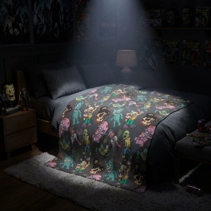 Custom Monogram Cartoon Zombie Comic Pattern Fleece Blanket