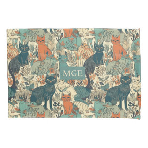 Custom Monogram Cats Pattern Pillowcase
