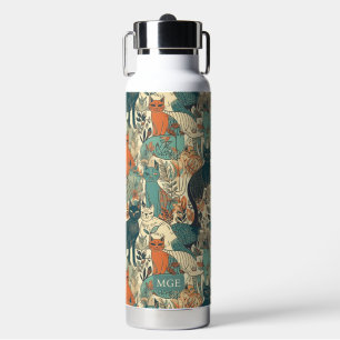Custom Monogram Cats Pattern Water Bottle