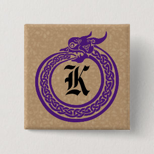 Custom Monogram Celtic Style Ouroboros 2 Inch Square Button