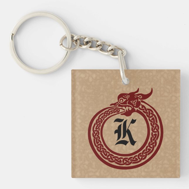 Custom Monogram Celtic Style Ouroboros Keychain (Front)