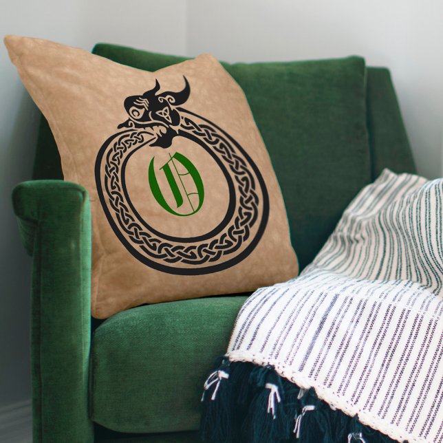 Custom Monogram Celtic Style Ouroboros Throw Pillow (Creator Uploaded)