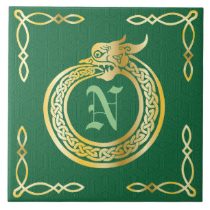 Custom Monogram Celtic Style Ouroboros Tile