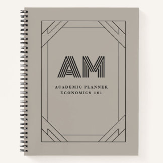 Custom Monogram Charcoal & Taupe Minimalist Notebook