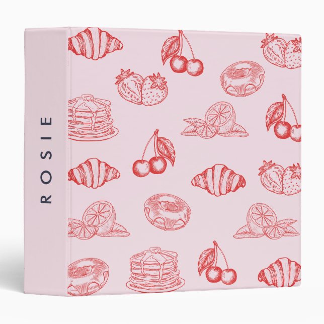 Custom Monogram Charming Girly Cherry Strawberry Binder (Front/Spine)