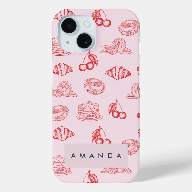 Custom Monogram Charming Girly Cherry Strawberry Case-Mate iPhone Case (Back)