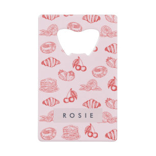 Custom Monogram Charming Girly Cherry Strawberry Credit Card Bottle Opener