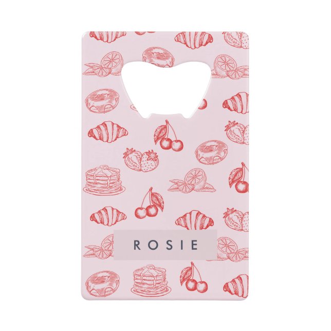 Custom Monogram Charming Girly Cherry Strawberry Credit Card Bottle Opener (Front)