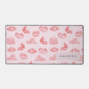 Custom Monogram Charming Girly Cherry Strawberry Desk Mat