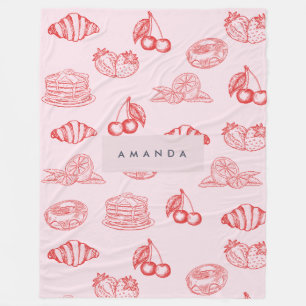 Custom Monogram Charming Girly Cherry Strawberry Fleece Blanket