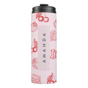 Custom Monogram Charming Girly Cherry Strawberry Thermal Tumbler