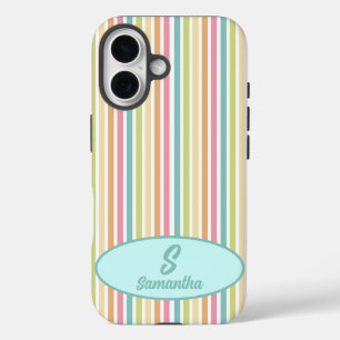 Custom Monogram Cheerful Pastel Stripes iPhone 16 Case