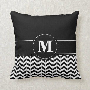 Custom Monogram Chevron Black Throw Pillow