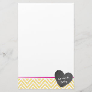 CUSTOM MONOGRAM chevron chalkboard heart yellow Stationery