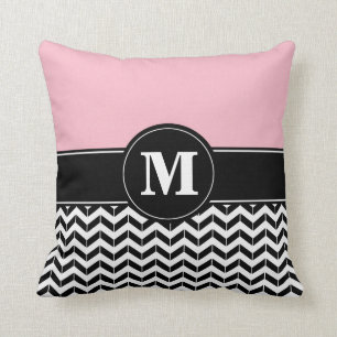 Custom Monogram Chevron Pink Throw Pillow