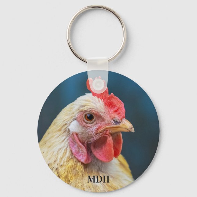 Custom Monogram Chicken Close-Up Keychain (Front)