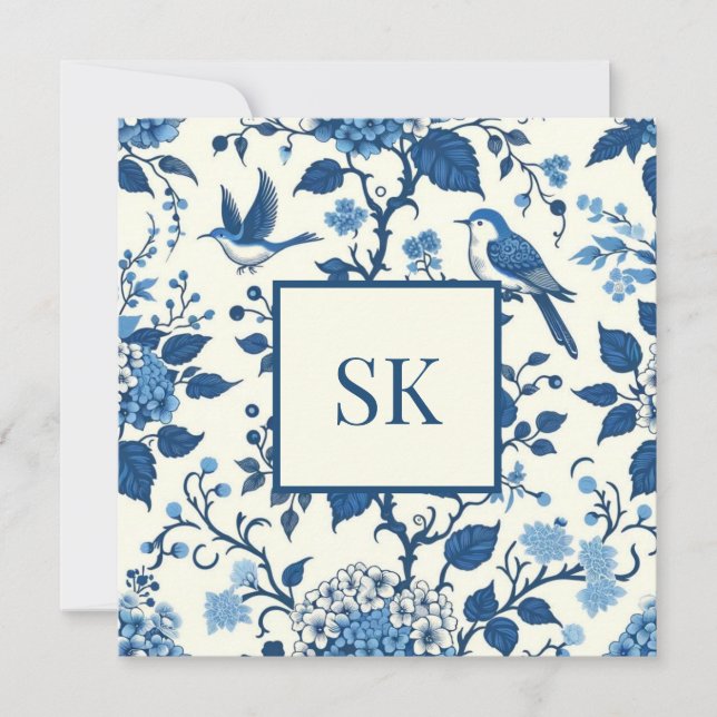Custom Monogram Chinoiserie Blue and White  (Front)