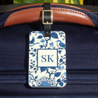 Custom Monogram Chinoiserie Blue and White  Luggage Tag