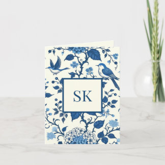 Custom Monogram Chinoiserie Blue and White  Note Card
