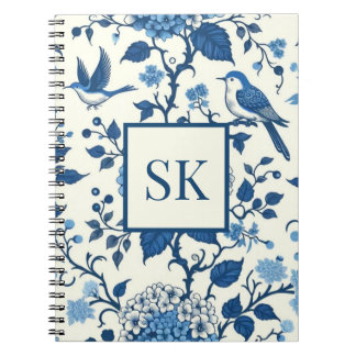 Custom Monogram Chinoiserie Blue and White  Notebook