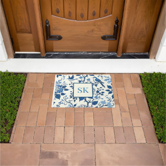 Custom Monogram Chinoiserie Chic, Hydrangeas Doormat