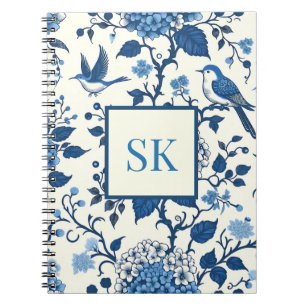 Custom Monogram Chinoiserie Chic, Hydrangeas  Notebook