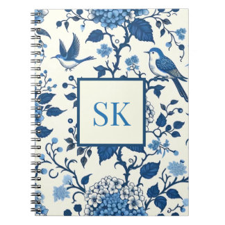Custom Monogram Chinoiserie Chic, Hydrangeas  Notebook
