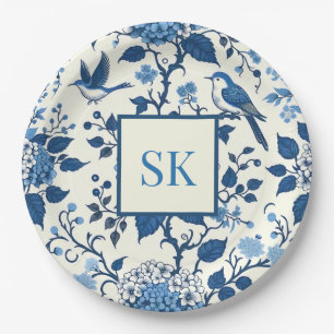 Custom Monogram Chinoiserie Chic, Hydrangeas  Paper Plate