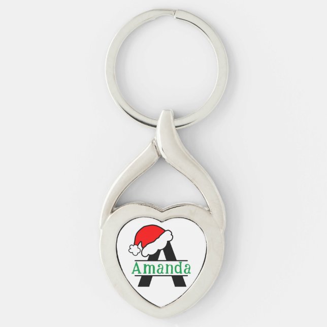 Custom Monogram Christmas Personalized Monogrammed Keychain (Front)