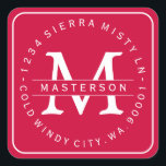 Custom Monogram Christmas Return Address Square Sticker<br><div class="desc">Customize with your Monogram. Circular Type on rounded square Return Address Label. All text is customizable. Please contact me with any questions or special requests. The "border" background colour is customizable, to match the monogram. Click "Customize It" and use the swatches on the right to change the background colour. The...</div>
