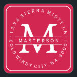 Custom Monogram Christmas Return Address Square Sticker<br><div class="desc">Customize with your Monogram. Circular Type on rounded square Return Address Label. All text is customizable. Please contact me with any questions or special requests. The "border" background colour is customizable, to match the monogram. Click "Customize It" and use the swatches on the right to change the background colour. The...</div>