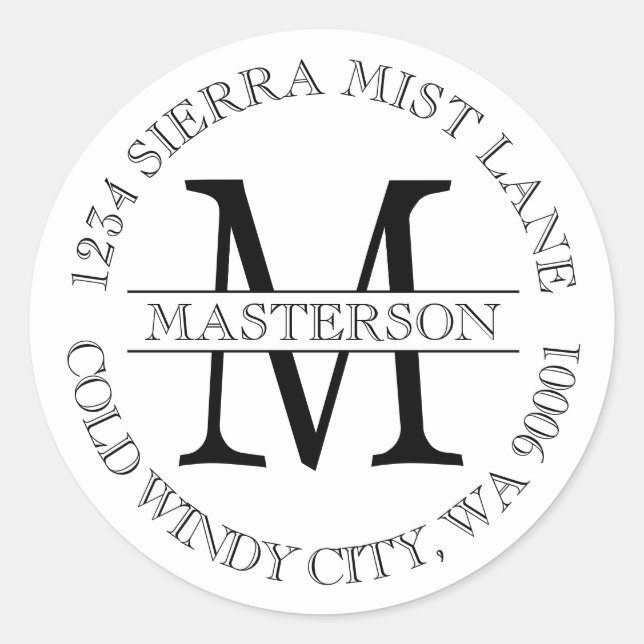 Custom Monogram Circular Return Address Label (Front)
